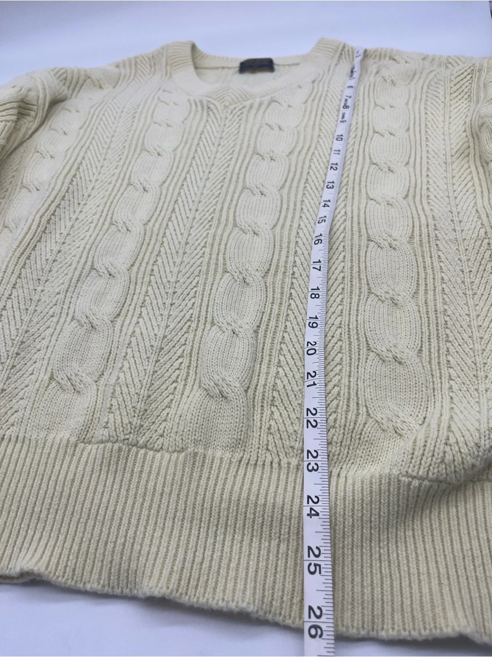 Brooks Brothers Vintage Cream V-Neck Cable Knit Sweater